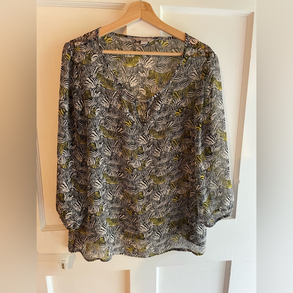 Banana Republic Zebra Print Blouse - Black, White, Yellow
